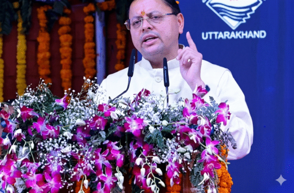 CM Pushkar Singh Dhami addressing event at Parade Ground Dehradun for 4 years government celebration
