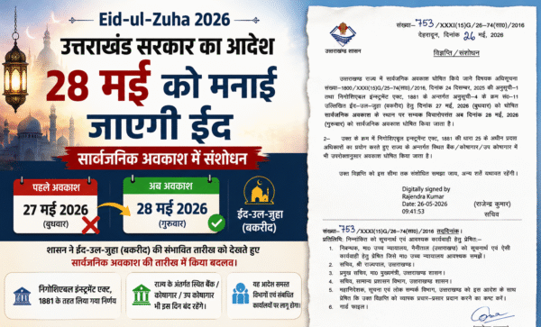 Eid-ul-Zuha 2026 पर बदला अवकाश, अब 28 मई को रहेगा सार्वजनिक अवकाश