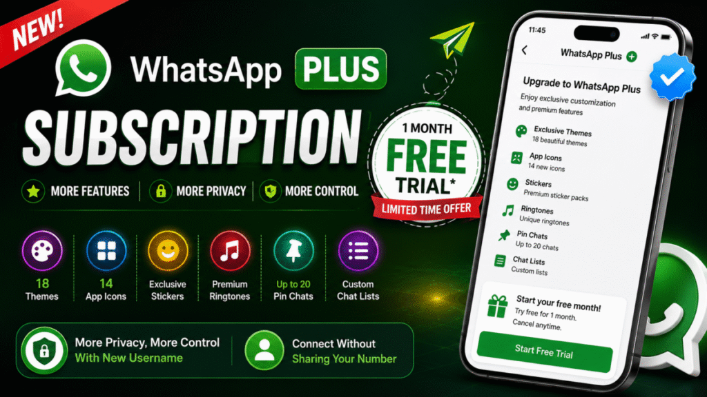 WhatsApp Plus Subscription क्या है? ₹79 प्रति माह की कीमत, 1 महीने का Free Trial, नए फीचर्स और Username अपडेट की पूरी जानकारी