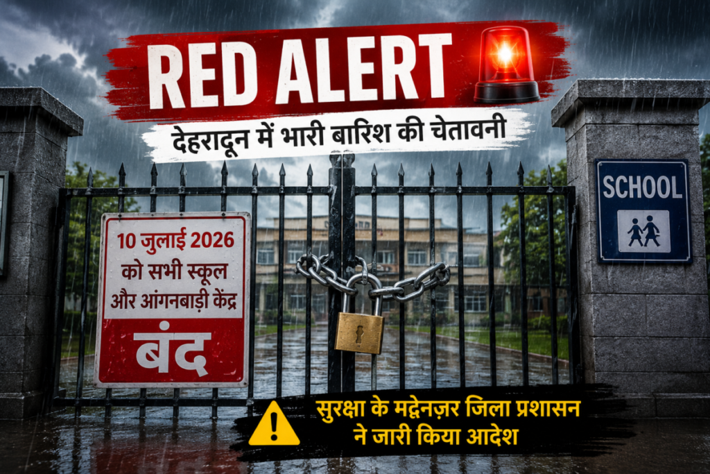 देहरादून में Red Alert: भारी से अत्यधिक भारी बारिश के खतरे के बीच 10 जुलाई को सभी स्कूल और आंगनबाड़ी केंद्र बंद