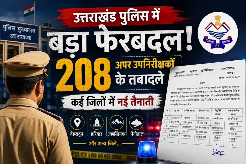 उत्तराखंड पुलिस में बड़ा फेरबदल, 208 अपर उपनिरीक्षकों के तबादले; कई जिलों में नई तैनाती