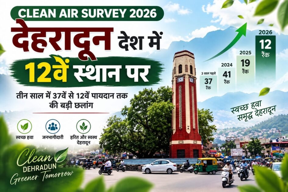 स्वच्छ वायु सर्वेक्षण-2026 में देहरादून की बड़ी छलांग, देशभर में 12वें स्थान पर पहुंची राजधानी