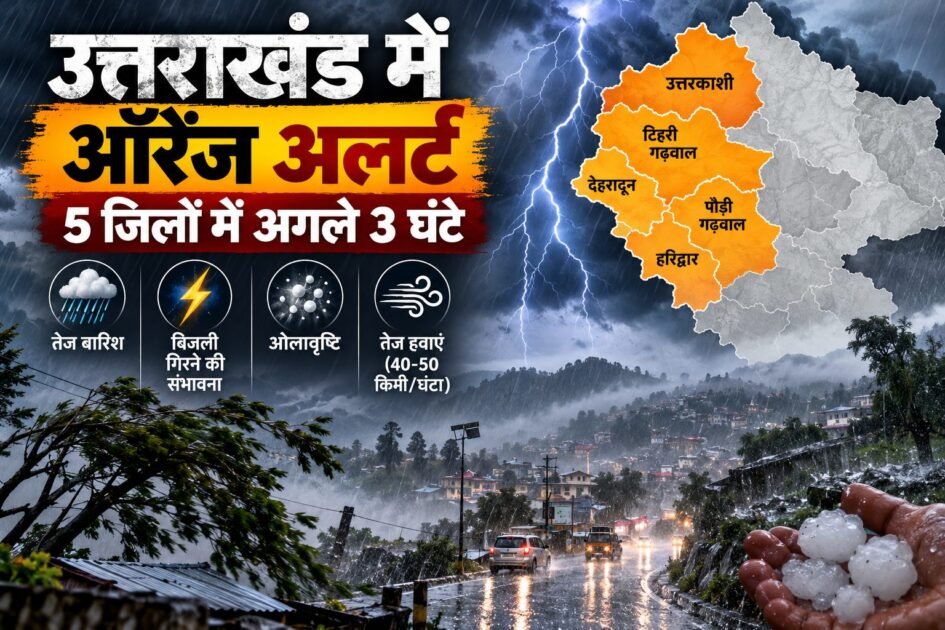 Uttarakhand Weather Alert: उत्तराखंड के 5 जिलों में अगले 3 घंटे ऑरेंज अलर्ट, आंधी-तूफान और ओलावृष्टि की चेतावनी
